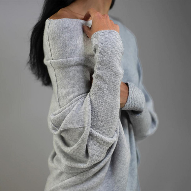 Women Pullover Tops Round Neck Long Sleeve Casual Loose Fit Tops Solid Color Stretchy Casual T-shirt