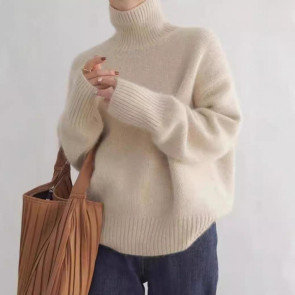 Women Winter Sweater High Collar Long Sleeve Soft Warm Knitting Tops Solid Color Loose Fit Pullover Tops