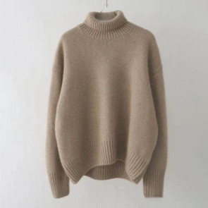 Women Winter Sweater High Collar Long Sleeve Soft Warm Knitting Tops Solid Color Loose Fit Pullover Tops