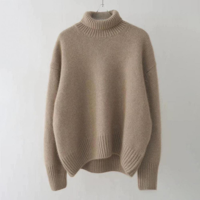 Women Winter Sweater High Collar Long Sleeve Soft Warm Knitting Tops Solid Color Loose Fit Pullover Tops