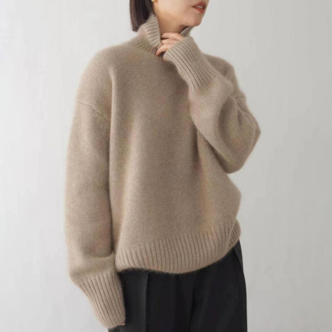 Women Winter Sweater High Collar Long Sleeve Soft Warm Knitting Tops Solid Color Loose Fit Pullover Tops