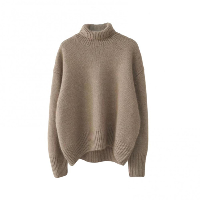 Women Winter Sweater High Collar Long Sleeve Soft Warm Knitting Tops Solid Color Loose Fit Pullover Tops