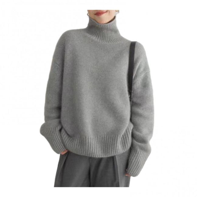 Women Winter Sweater High Collar Long Sleeve Soft Warm Knitting Tops Solid Color Loose Fit Pullover Tops