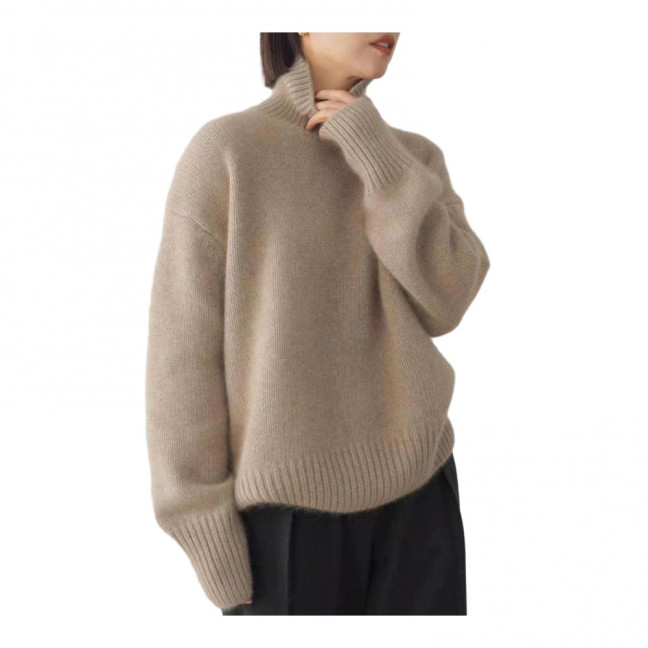 Women Winter Sweater High Collar Long Sleeve Soft Warm Knitting Tops Solid Color Loose Fit Pullover Tops