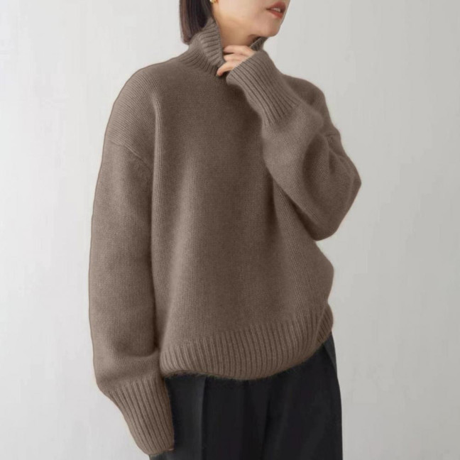 Women Winter Sweater High Collar Long Sleeve Soft Warm Knitting Tops Solid Color Loose Fit Pullover Tops
