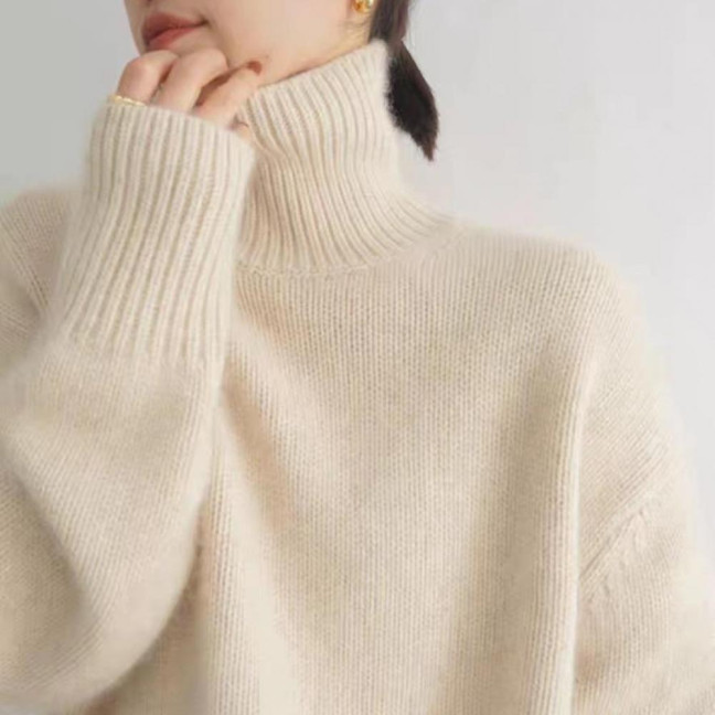 Women Winter Sweater High Collar Long Sleeve Soft Warm Knitting Tops Solid Color Loose Fit Pullover Tops