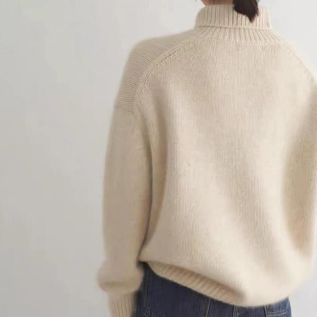 Women Winter Sweater High Collar Long Sleeve Soft Warm Knitting Tops Solid Color Loose Fit Pullover Tops