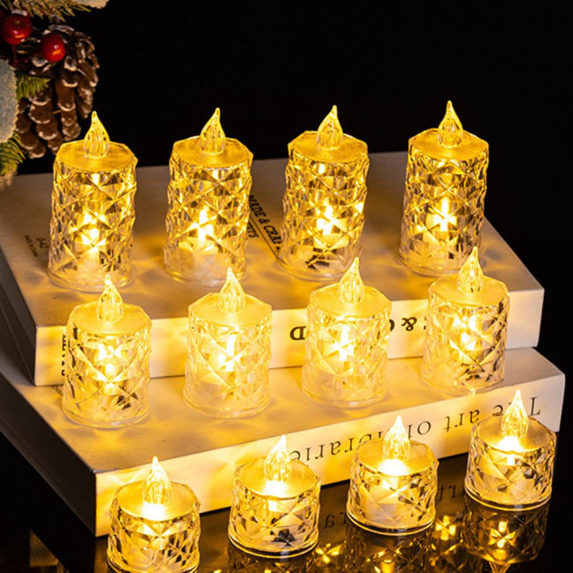 4Pcs Crystal Flameless Candle Lights LED Tealight Candles Battery-Operated Twinkling Light Fake Candles for Weddings Home Decor
