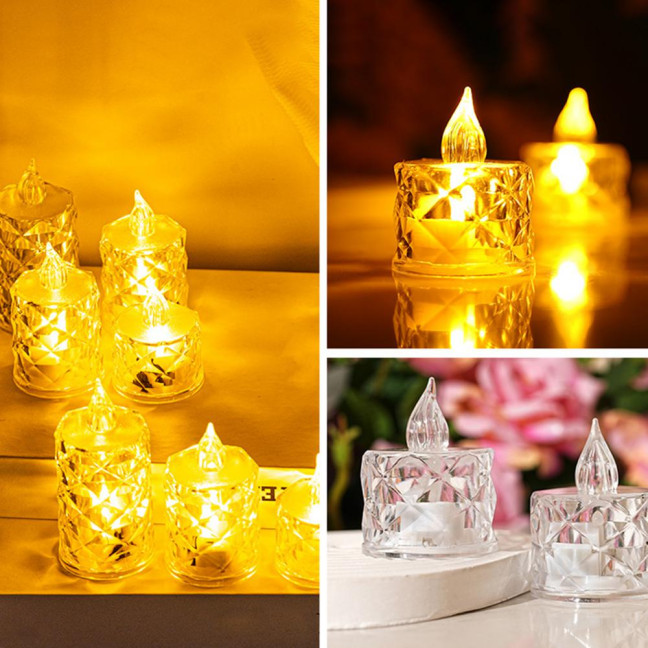 4Pcs Crystal Flameless Candle Lights LED Tealight Candles Battery-Operated Twinkling Light Fake Candles for Weddings Home Decor