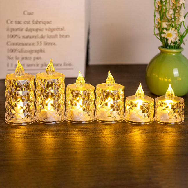 4Pcs Crystal Flameless Candle Lights LED Tealight Candles Battery-Operated Twinkling Light Fake Candles for Weddings Home Decor