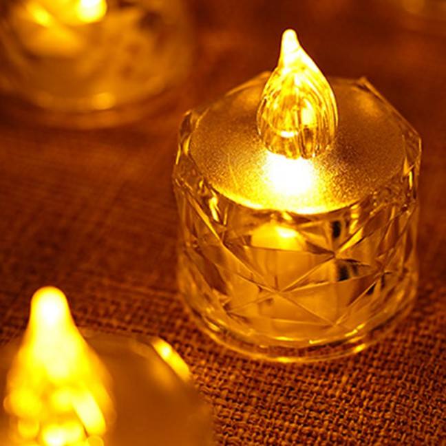 4Pcs Crystal Flameless Candle Lights LED Tealight Candles Battery-Operated Twinkling Light Fake Candles for Weddings Home Decor