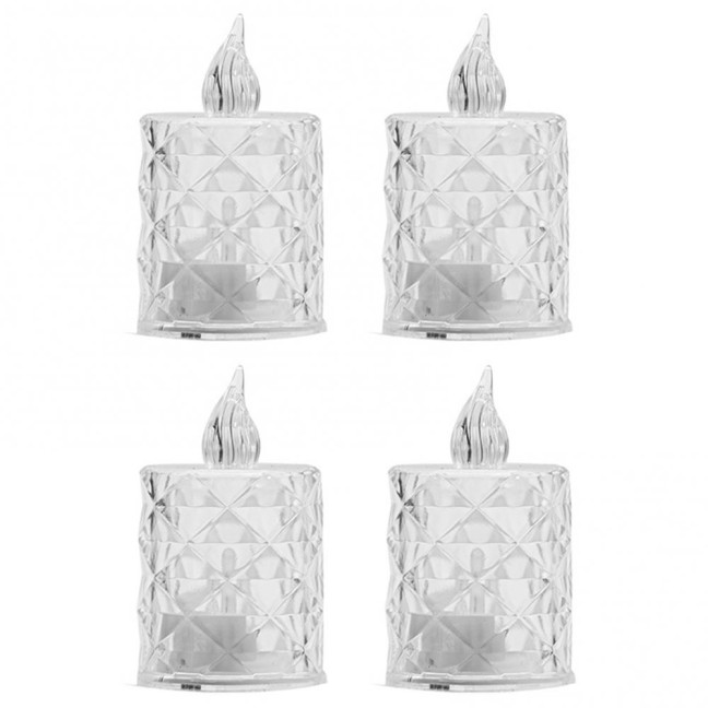 4Pcs Crystal Flameless Candle Lights LED Tealight Candles Battery-Operated Twinkling Light Fake Candles for Weddings Home Decor