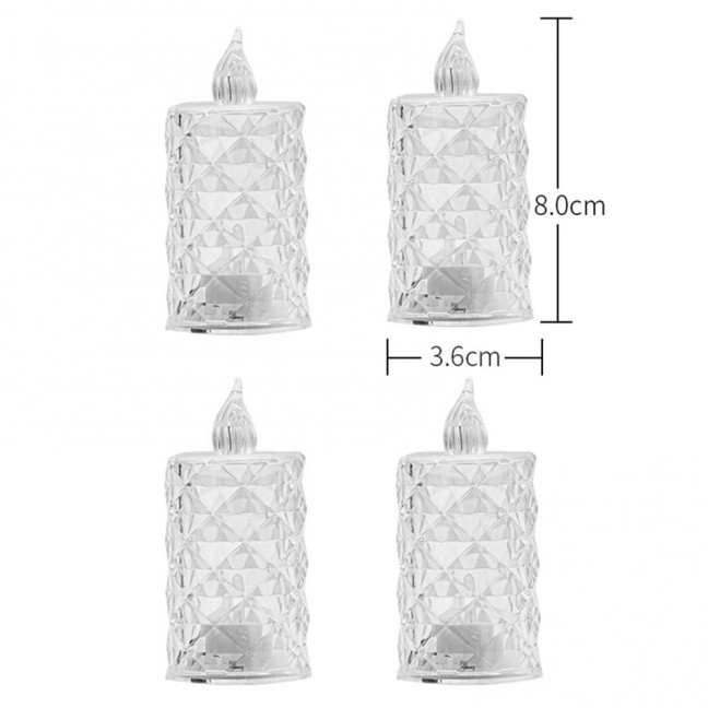 4Pcs Crystal Flameless Candle Lights LED Tealight Candles Battery-Operated Twinkling Light Fake Candles for Weddings Home Decor