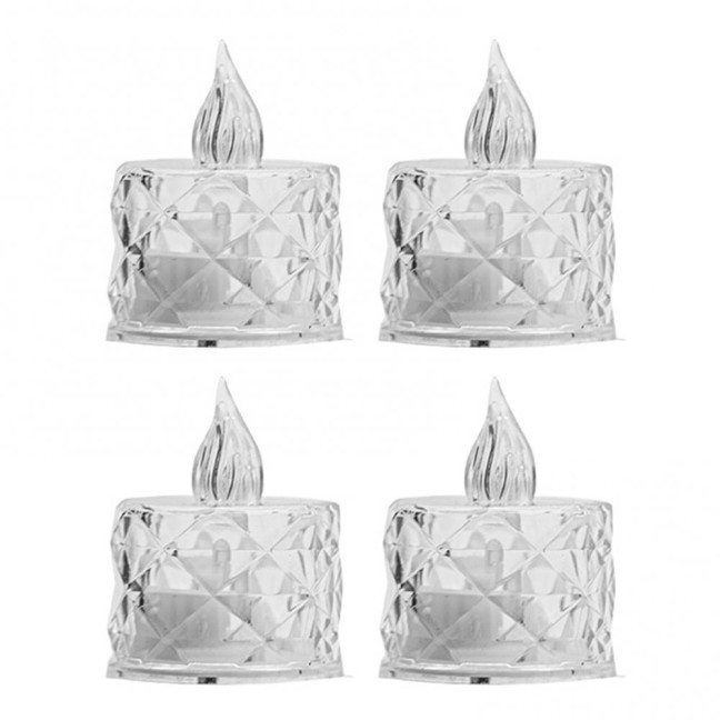 4Pcs Crystal Flameless Candle Lights LED Tealight Candles Battery-Operated Twinkling Light Fake Candles for Weddings Home Decor