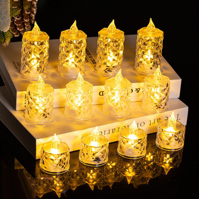 4Pcs Crystal Flameless Candle Lights LED Tealight Candles Battery-Operated Twinkling Light Fake Candles for Weddings Home Decor