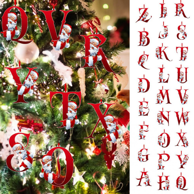 Christmas Ornaments Personalized 26 Letters Name Word Tree Hanging Ornaments Santa Monogram Alphabet Acrylic Pendant for Bag Tree Decor