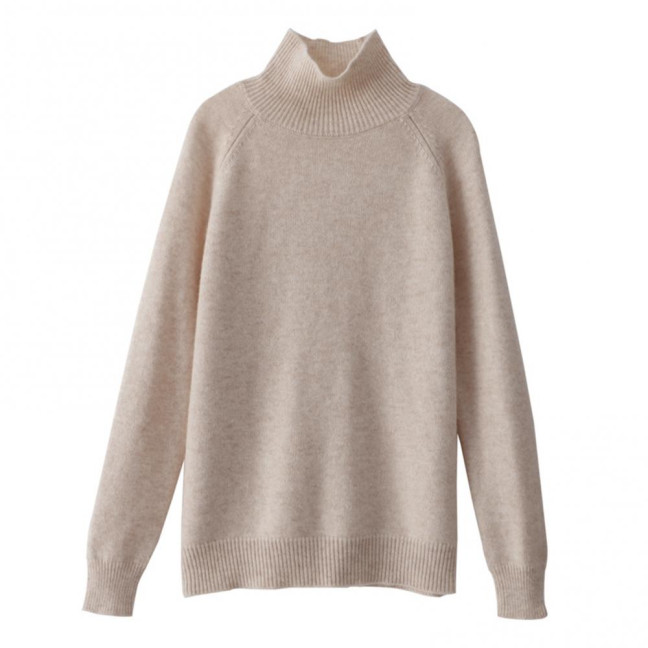 Women Sweater High Collar Long Sleeve Ribbed Trim Knitting Tops Solid Color Loose Fit Thickened Bottoming Tops