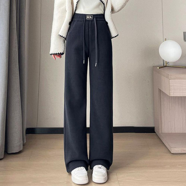 Women Corduroy Pants Elastic High Waist Straight Wide Leg Long Trousers Solid Color Thickened Fleece Lined Pants Women Corduroy Pants Elastic High Waist Straight Wide Leg Long Trousers Solid Color Thickened Fleece Lined Pants