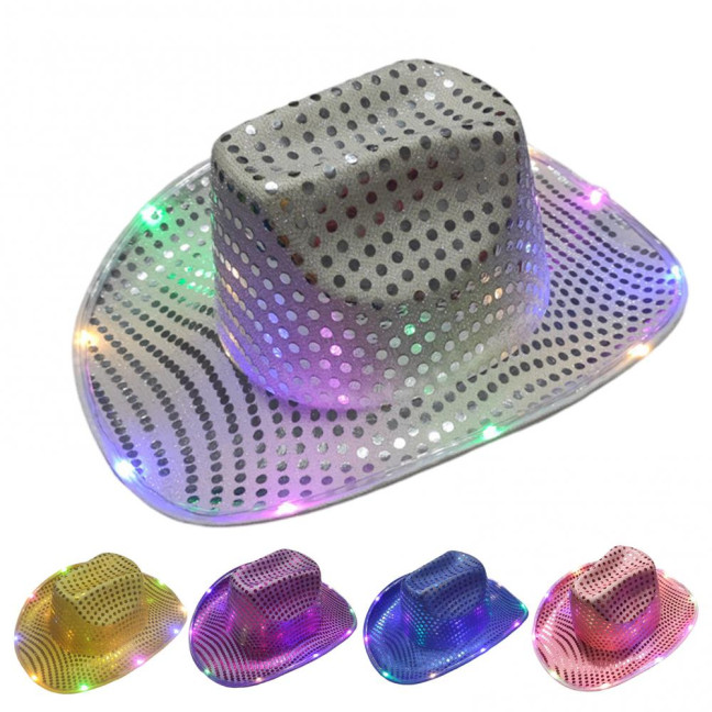LED Light-Up Cowboy Hat Retro Western Style Luminous 9 Color Available Christmas Party Nightclubs Performance Photo Prop Cap