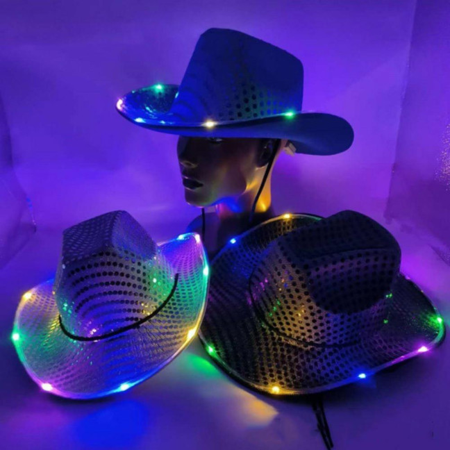 LED Light-Up Cowboy Hat Retro Western Style Luminous 9 Color Available Christmas Party Nightclubs Performance Photo Prop Cap LED Light-Up Cowboy Hat Retro Western Style Luminous 9 Color Available Christmas Party Nightclubs Performance Photo Prop Cap