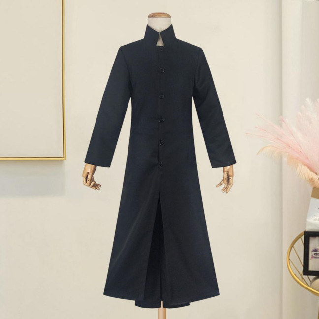 Men Performance Windbreaker Halloween Cosplay Stage Show Costume Stand Collar Vintage Style Double-layered Trench Coat Play Prop