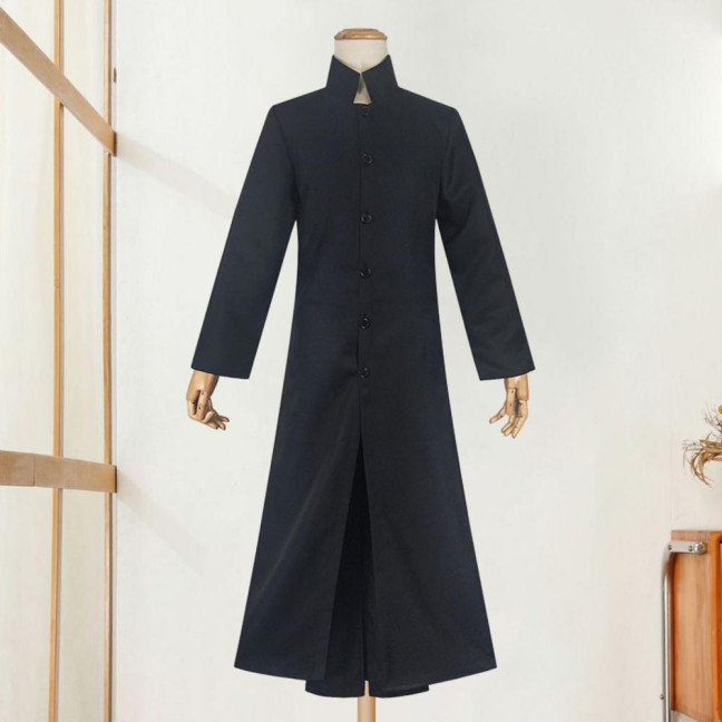 Men Performance Windbreaker Halloween Cosplay Stage Show Costume Stand Collar Vintage Style Double-layered Trench Coat Play Prop