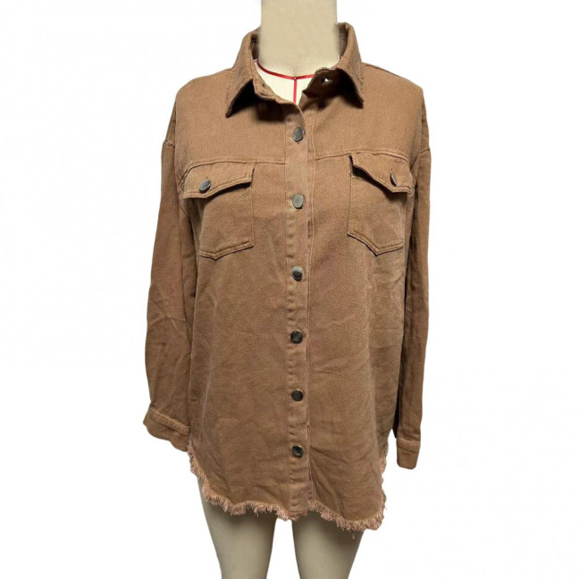 Women Denim Coat with Breast Pockets Turn-down Collar Washed Single-breasted Pure Color Wipped Edge Loose Cardigan Long Sleeve Jacket Women Denim Coat with Breast Pockets Turn-down Collar Washed Single-breasted Pure Color Wipped Edge Loose Cardigan Long Sleeve Jacket