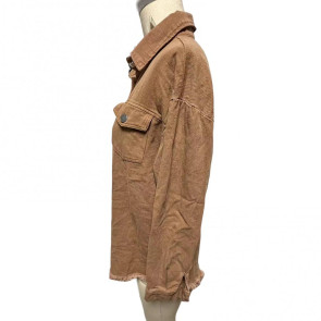 Women Denim Coat with Breast Pockets Turn-down Collar Washed Single-breasted Pure Color Wipped Edge Loose Cardigan Long Sleeve Jacket 