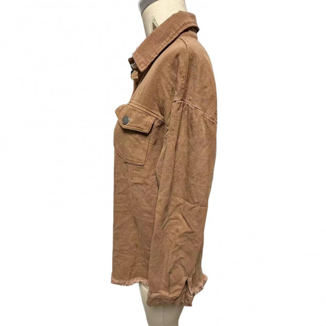 Women Denim Coat with Breast Pockets Turn-down Collar Washed Single-breasted Pure Color Wipped Edge Loose Cardigan Long Sleeve Jacket Women Denim Coat with Breast Pockets Turn-down Collar Washed Single-breasted Pure Color Wipped Edge Loose Cardigan Long Sleeve Jacket