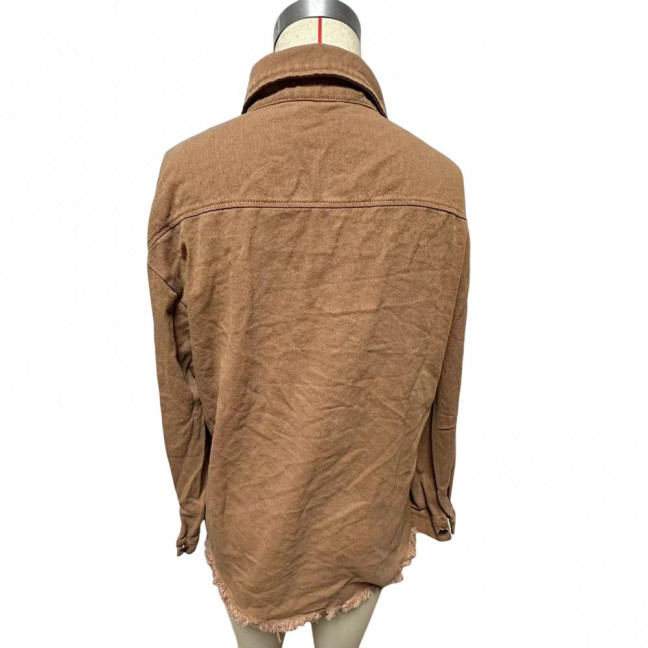 Women Denim Coat with Breast Pockets Turn-down Collar Washed Single-breasted Pure Color Wipped Edge Loose Cardigan Long Sleeve Jacket Women Denim Coat with Breast Pockets Turn-down Collar Washed Single-breasted Pure Color Wipped Edge Loose Cardigan Long Sleeve Jacket