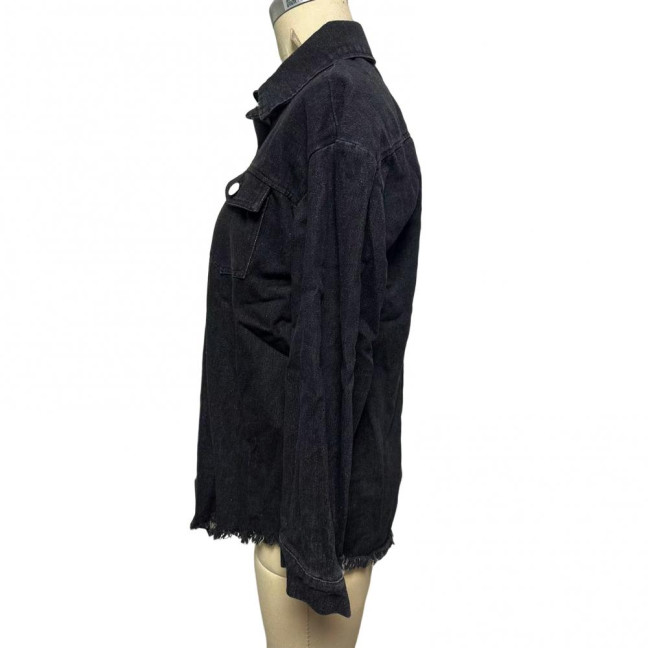 Women Denim Coat with Breast Pockets Turn-down Collar Washed Single-breasted Pure Color Wipped Edge Loose Cardigan Long Sleeve Jacket Women Denim Coat with Breast Pockets Turn-down Collar Washed Single-breasted Pure Color Wipped Edge Loose Cardigan Long Sleeve Jacket