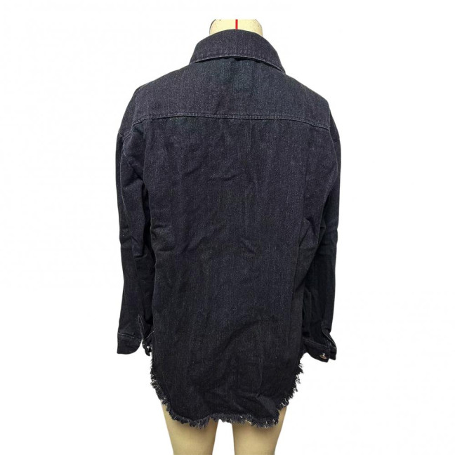 Women Denim Coat with Breast Pockets Turn-down Collar Washed Single-breasted Pure Color Wipped Edge Loose Cardigan Long Sleeve Jacket Women Denim Coat with Breast Pockets Turn-down Collar Washed Single-breasted Pure Color Wipped Edge Loose Cardigan Long Sleeve Jacket