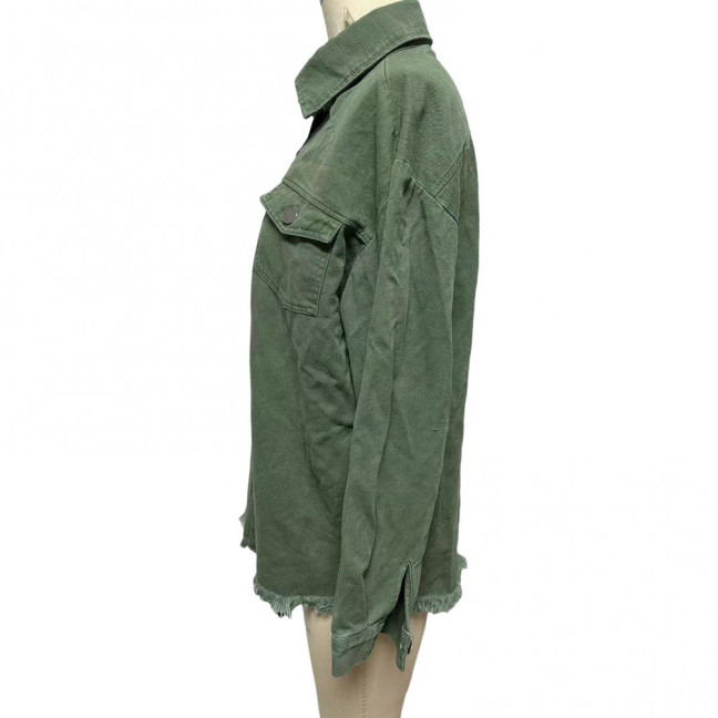 Women Denim Coat with Breast Pockets Turn-down Collar Washed Single-breasted Pure Color Wipped Edge Loose Cardigan Long Sleeve Jacket Women Denim Coat with Breast Pockets Turn-down Collar Washed Single-breasted Pure Color Wipped Edge Loose Cardigan Long Sleeve Jacket