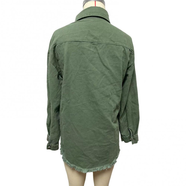 Women Denim Coat with Breast Pockets Turn-down Collar Washed Single-breasted Pure Color Wipped Edge Loose Cardigan Long Sleeve Jacket Women Denim Coat with Breast Pockets Turn-down Collar Washed Single-breasted Pure Color Wipped Edge Loose Cardigan Long Sleeve Jacket