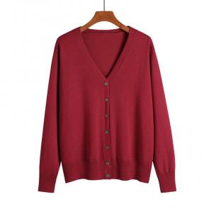 Women Knitted Cardigan Jacket Button Down V-Neck Long Sleeve Casual Sweater Solid Color Ribbed Trim Cardigan Outerwear
