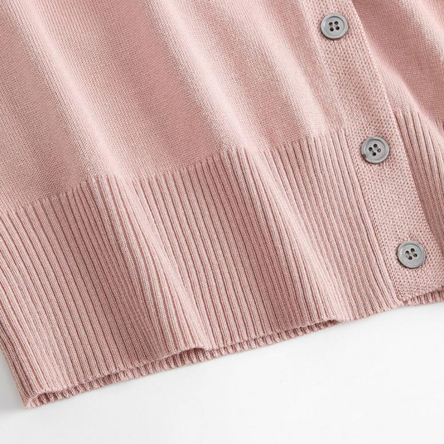 Women Knitted Cardigan Jacket Button Down V-Neck Long Sleeve Casual Sweater Solid Color Ribbed Trim Cardigan Outerwear