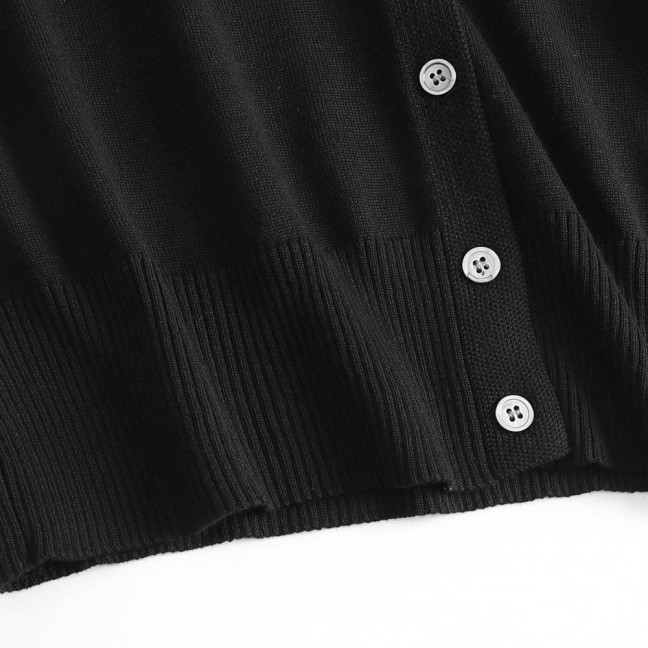 Women Knitted Cardigan Jacket Button Down V-Neck Long Sleeve Casual Sweater Solid Color Ribbed Trim Cardigan Outerwear