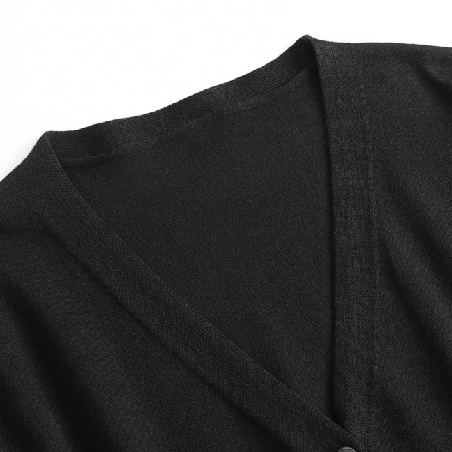 Women Knitted Cardigan Jacket Button Down V-Neck Long Sleeve Casual Sweater Solid Color Ribbed Trim Cardigan Outerwear