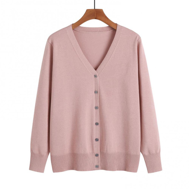 Women Knitted Cardigan Jacket Button Down V-Neck Long Sleeve Casual Sweater Solid Color Ribbed Trim Cardigan Outerwear