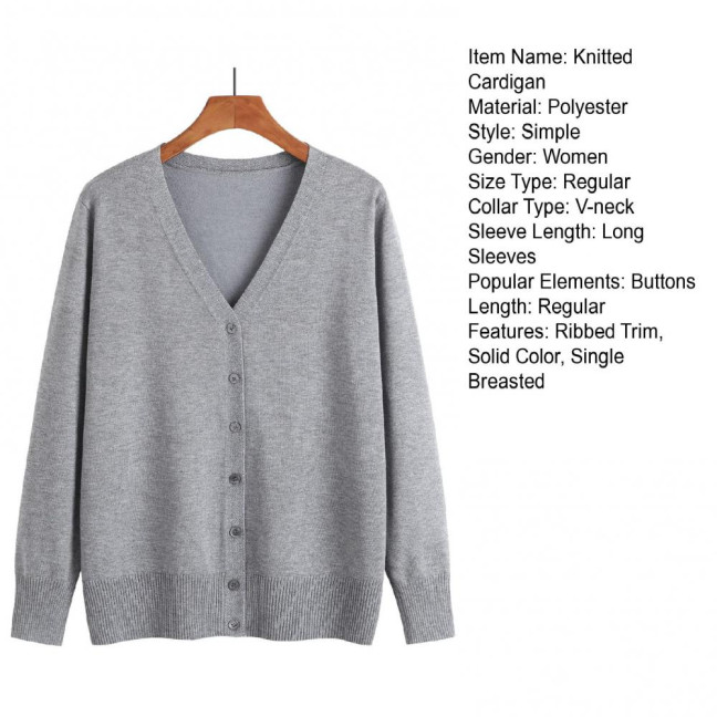 Women Knitted Cardigan Jacket Button Down V-Neck Long Sleeve Casual Sweater Solid Color Ribbed Trim Cardigan Outerwear