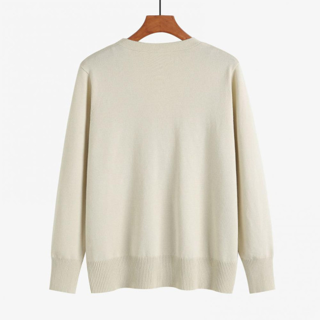 Women Knitted Cardigan Jacket Button Down V-Neck Long Sleeve Casual Sweater Solid Color Ribbed Trim Cardigan Outerwear