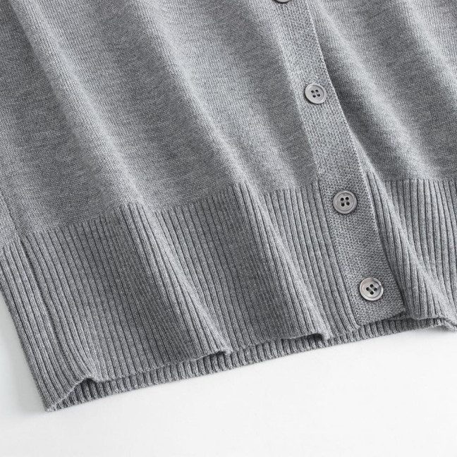 Women Knitted Cardigan Jacket Button Down V-Neck Long Sleeve Casual Sweater Solid Color Ribbed Trim Cardigan Outerwear