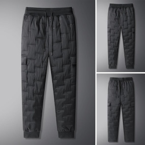 Fall Winter Men Sport Pants with Pockets Loose Elastic Waist Thick Plush Padded Loose Straight Solid Color Exercise Trousers Daily Wear Sweatpants