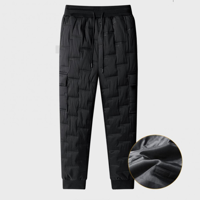 Fall Winter Men Sport Pants with Pockets Loose Elastic Waist Thick Plush Padded Loose Straight Solid Color Exercise Trousers Daily Wear Sweatpants