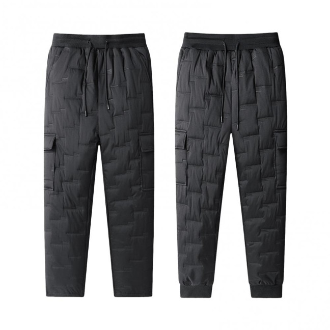 Fall Winter Men Sport Pants with Pockets Loose Elastic Waist Thick Plush Padded Loose Straight Solid Color Exercise Trousers Daily Wear Sweatpants