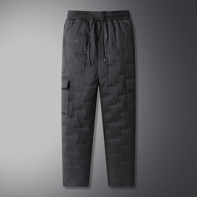 Fall Winter Men Sport Pants with Pockets Loose Elastic Waist Thick Plush Padded Loose Straight Solid Color Exercise Trousers Daily Wear Sweatpants