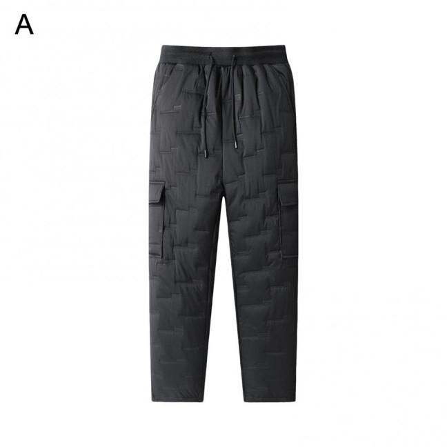 Fall Winter Men Sport Pants with Pockets Loose Elastic Waist Thick Plush Padded Loose Straight Solid Color Exercise Trousers Daily Wear Sweatpants
