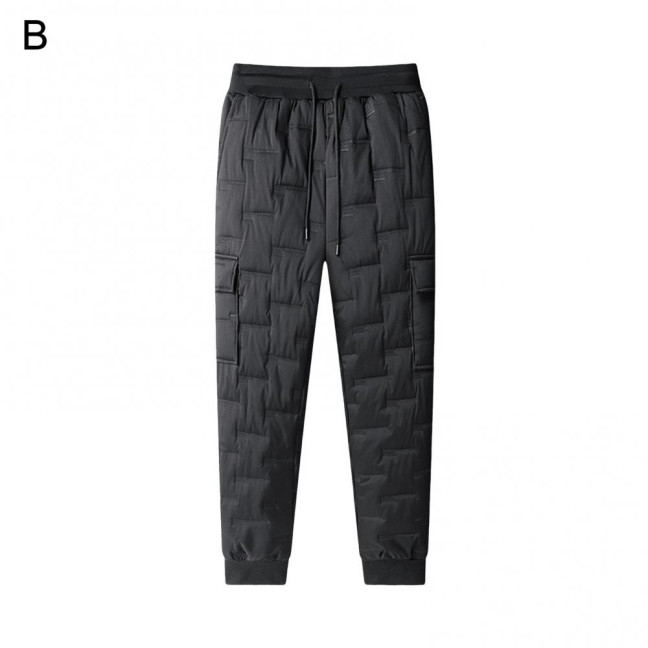 Fall Winter Men Sport Pants with Pockets Loose Elastic Waist Thick Plush Padded Loose Straight Solid Color Exercise Trousers Daily Wear Sweatpants
