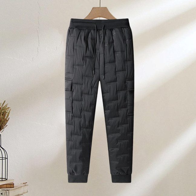 Fall Winter Men Sport Pants with Pockets Loose Elastic Waist Thick Plush Padded Loose Straight Solid Color Exercise Trousers Daily Wear Sweatpants