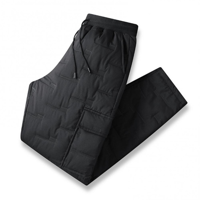 Fall Winter Men Sport Pants with Pockets Loose Elastic Waist Thick Plush Padded Loose Straight Solid Color Exercise Trousers Daily Wear Sweatpants